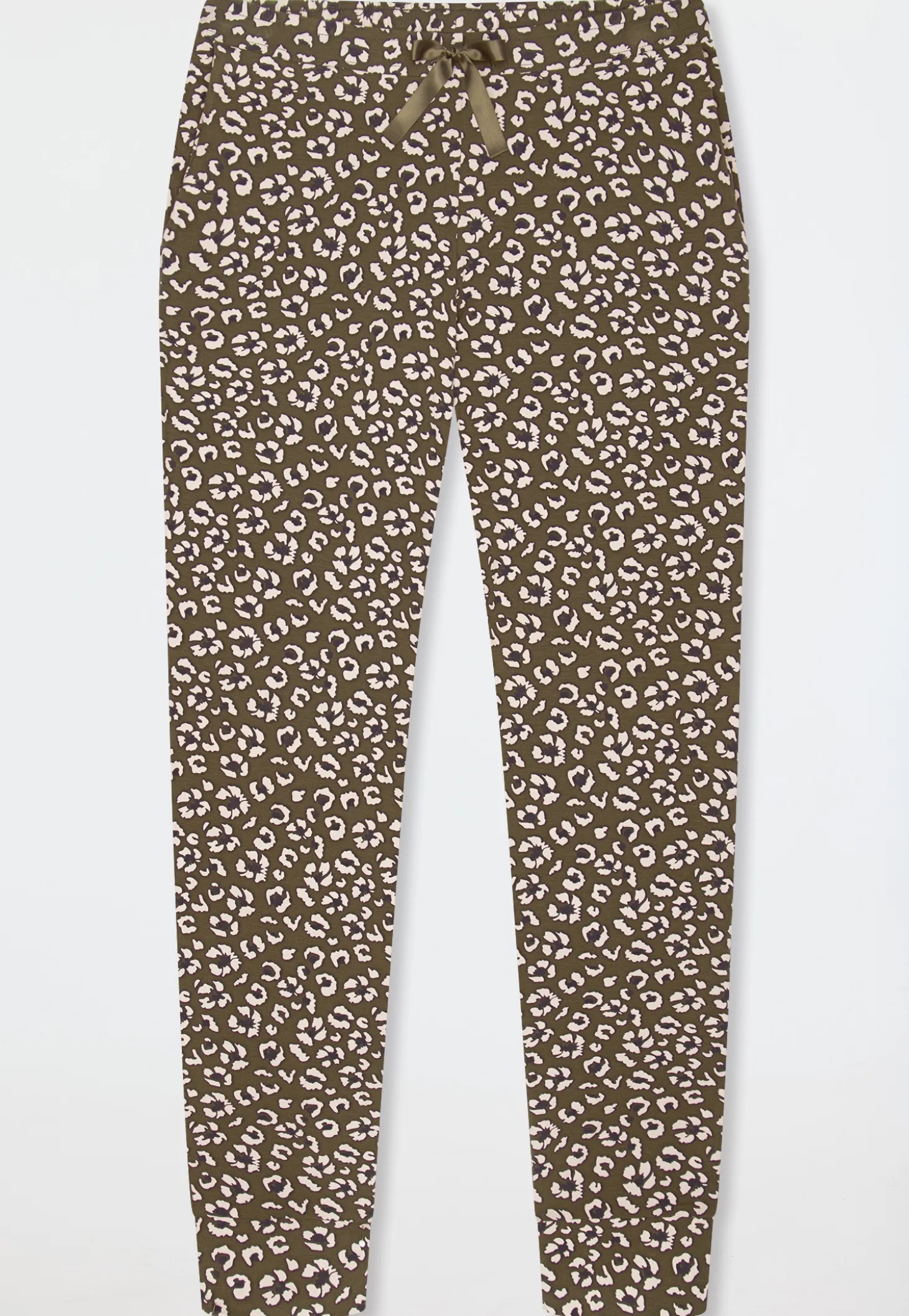 Hose lang Bündchen Blumen Leoparden oliv - Mix+Relax