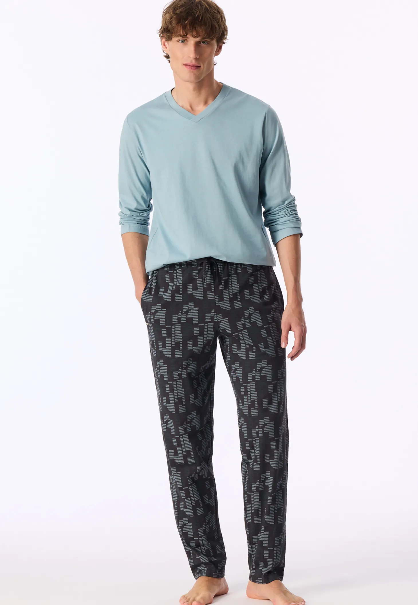 Hose lang dunkelgrau bedruckt - Mix+Relax