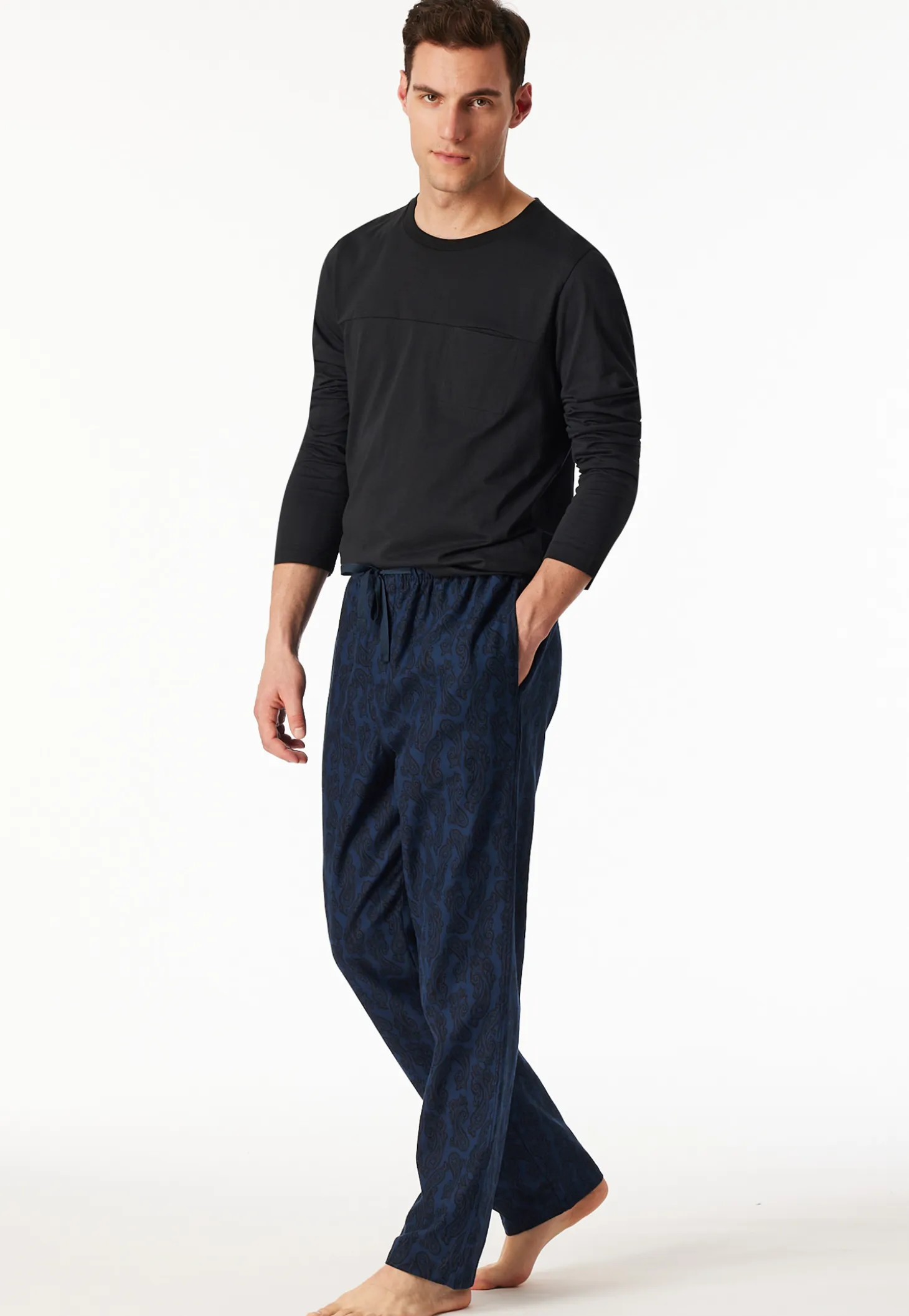 Hose lang Flanell Paisley nachtblau - Mix+Relax