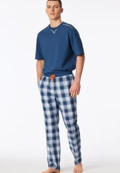 Hose lang Webware pacific blue kariert - Mix+Relax