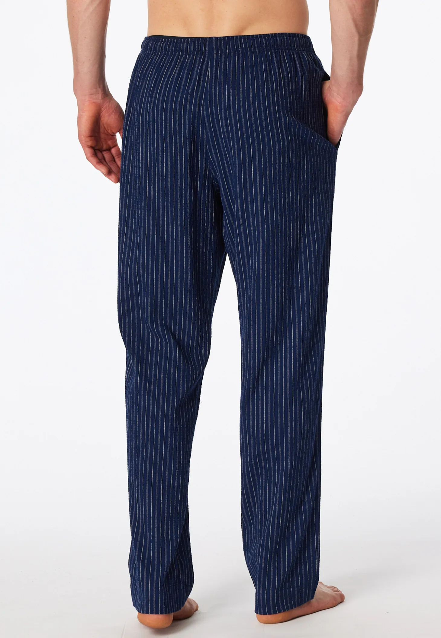 Hose lang Webware Seersucker navy gestreift - Mix+Relax