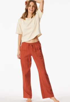 Hose lang Webware Seersucker terracotta - Mix+Relax