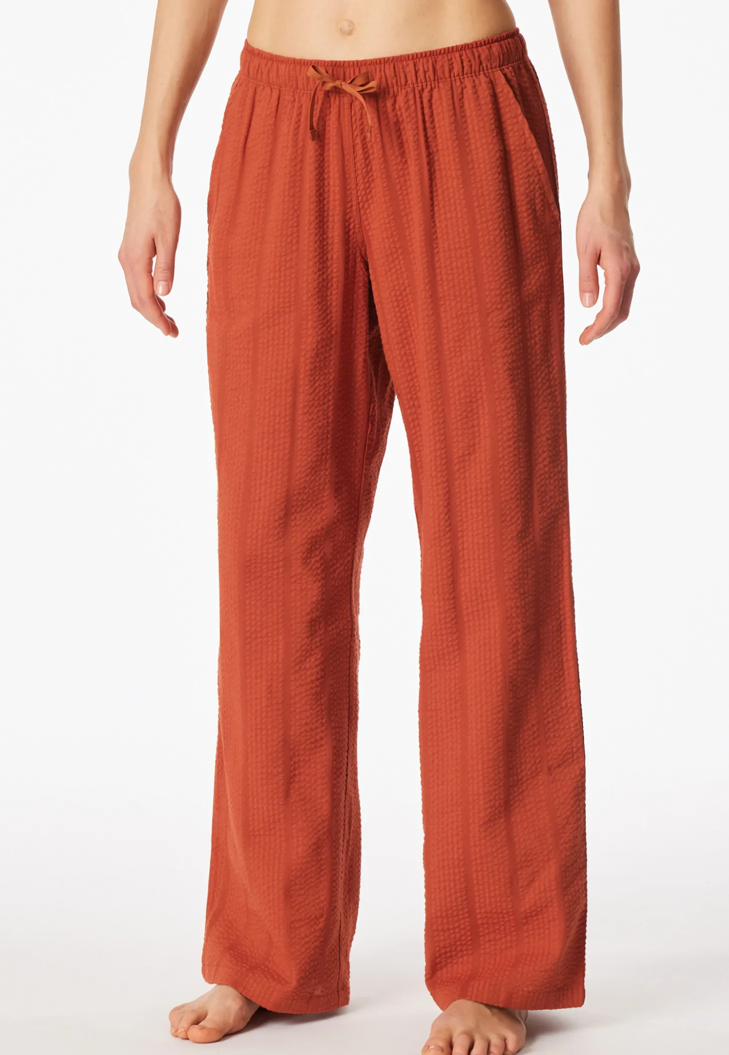 Hose lang Webware Seersucker terracotta - Mix+Relax