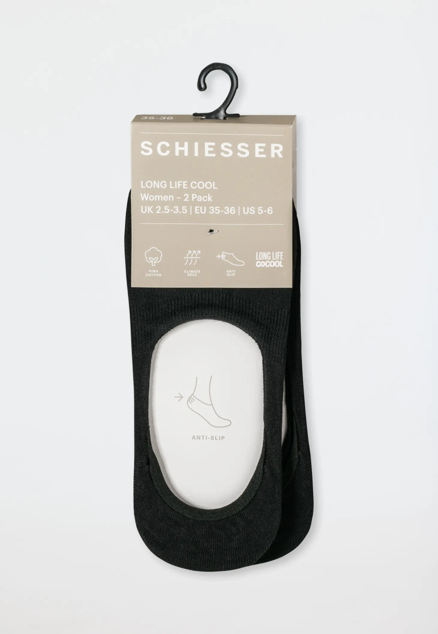 Inshoe-Damensocken 2er-Pack schwarz - Long Life Cool