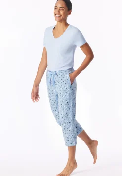 Loungehose 3/4-lang Blumen Leoparden hellblau - Mix+Relax