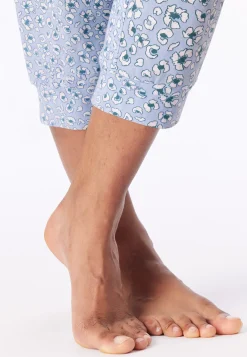 Loungehose 3/4-lang Blumen Leoparden hellblau - Mix+Relax