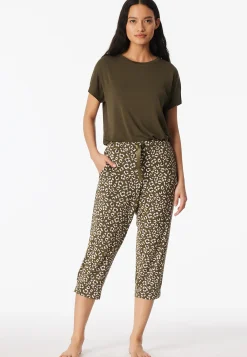 Loungehose 3/4-lang Blumen Leoparden oliv - Mix+Relax