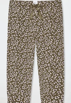 Loungehose 3/4-lang Blumen Leoparden oliv - Mix+Relax