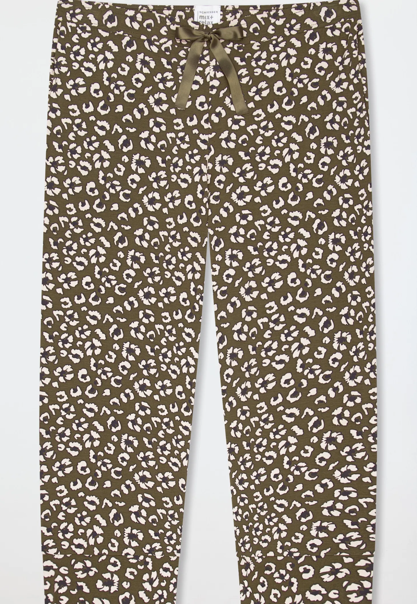 Loungehose 3/4-lang Blumen Leoparden oliv - Mix+Relax