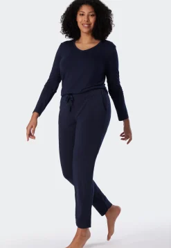 Loungehose lang Modal Bündchen blau - Mix+Relax