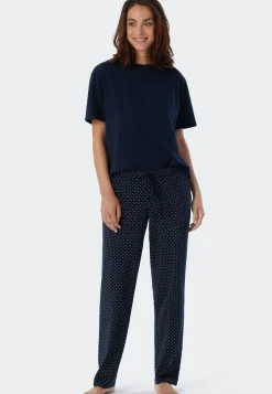 Loungehose lang Punkte dunkelblau gemustert - Mix+Relax