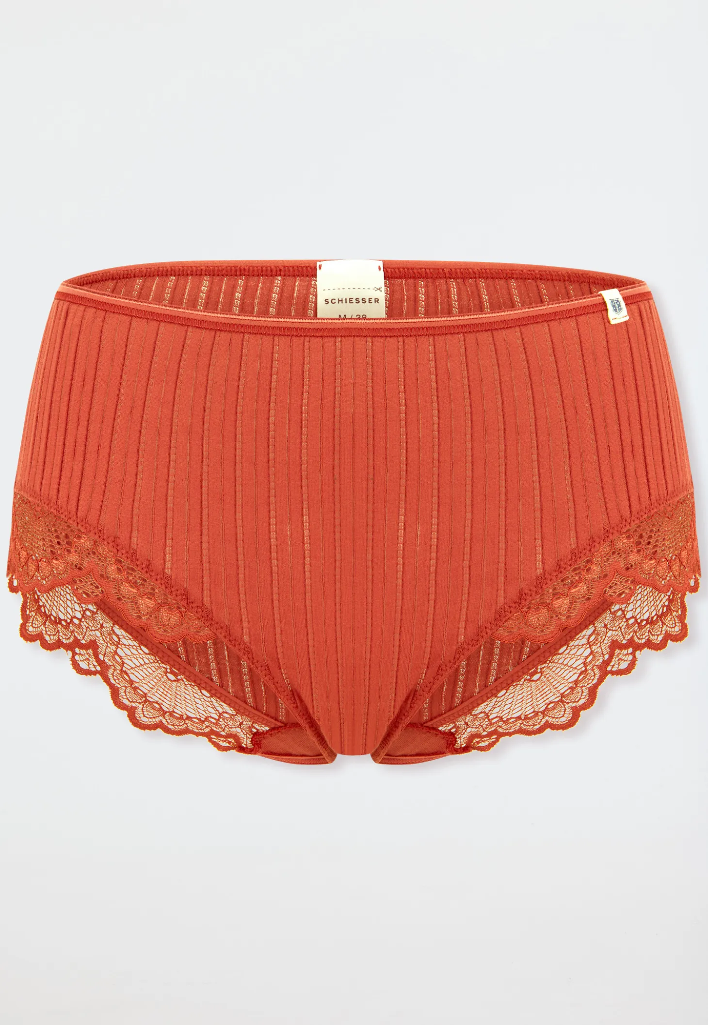 Midi Slip Feinripp Nadelzug Spitze terracotta - Revival Marie