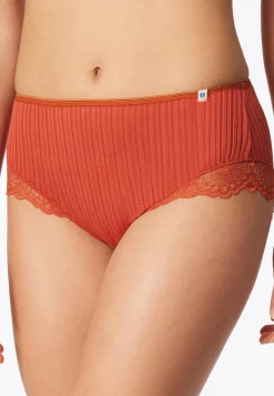 Midi Slip Feinripp Nadelzug Spitze terracotta - Revival Marie