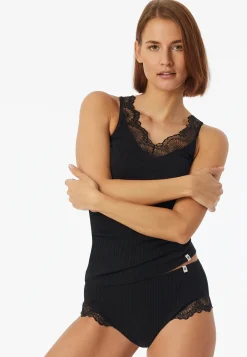 Midi Slip Feinripp Nadelzug Spitze schwarz - Revival Marie