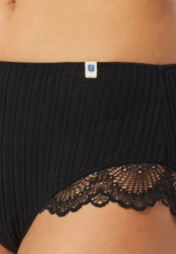 Midi Slip Feinripp Nadelzug Spitze schwarz - Revival Marie
