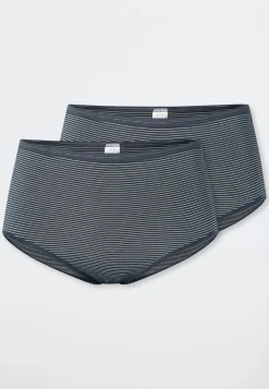 Midi-Slips 2er-Pack nachtblau-weiß geringelt - Modal Essentials