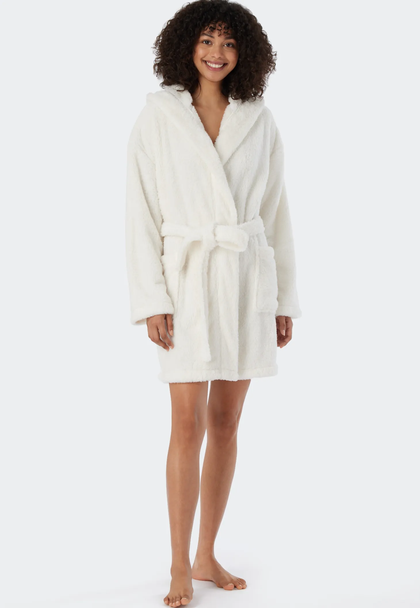 Morgenmantel Teddy-Fleece Comfort-Fit off-white - Essentials