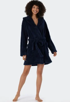 Morgenmantel Teddy-Fleece Comfort-Fit dunkelblau - Essentials