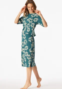 Nachthemd kurzarm Interlock Gummizug Blumen grün - Modern Nightwear