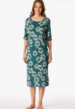 Nachthemd kurzarm Interlock Gummizug Blumen grün - Modern Nightwear