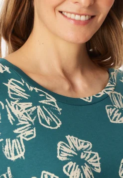 Nachthemd kurzarm Interlock Gummizug Blumen grün - Modern Nightwear