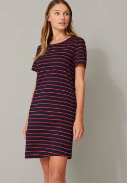 Nachthemd kurzarm Ringel schwarz-rot - Nightwear