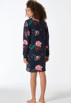 Nachthemd langarm Interlock Blumen nachtblau - Teens Nightwear