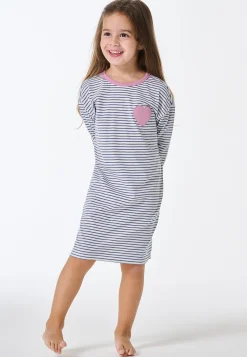 Nachthemd langarm Ringel Herz jeansblau - Kids Nightwear