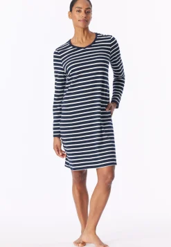 Nachthemd langarm Streifen nachtblau - Casual Essentials