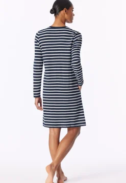 Nachthemd langarm Streifen nachtblau - Casual Essentials