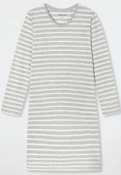 Nachthemd langarm Streifen silbergrau meliert - Casual Essentials