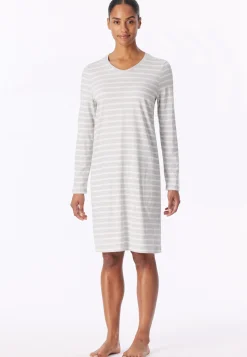 Nachthemd langarm Streifen silbergrau meliert - Casual Essentials