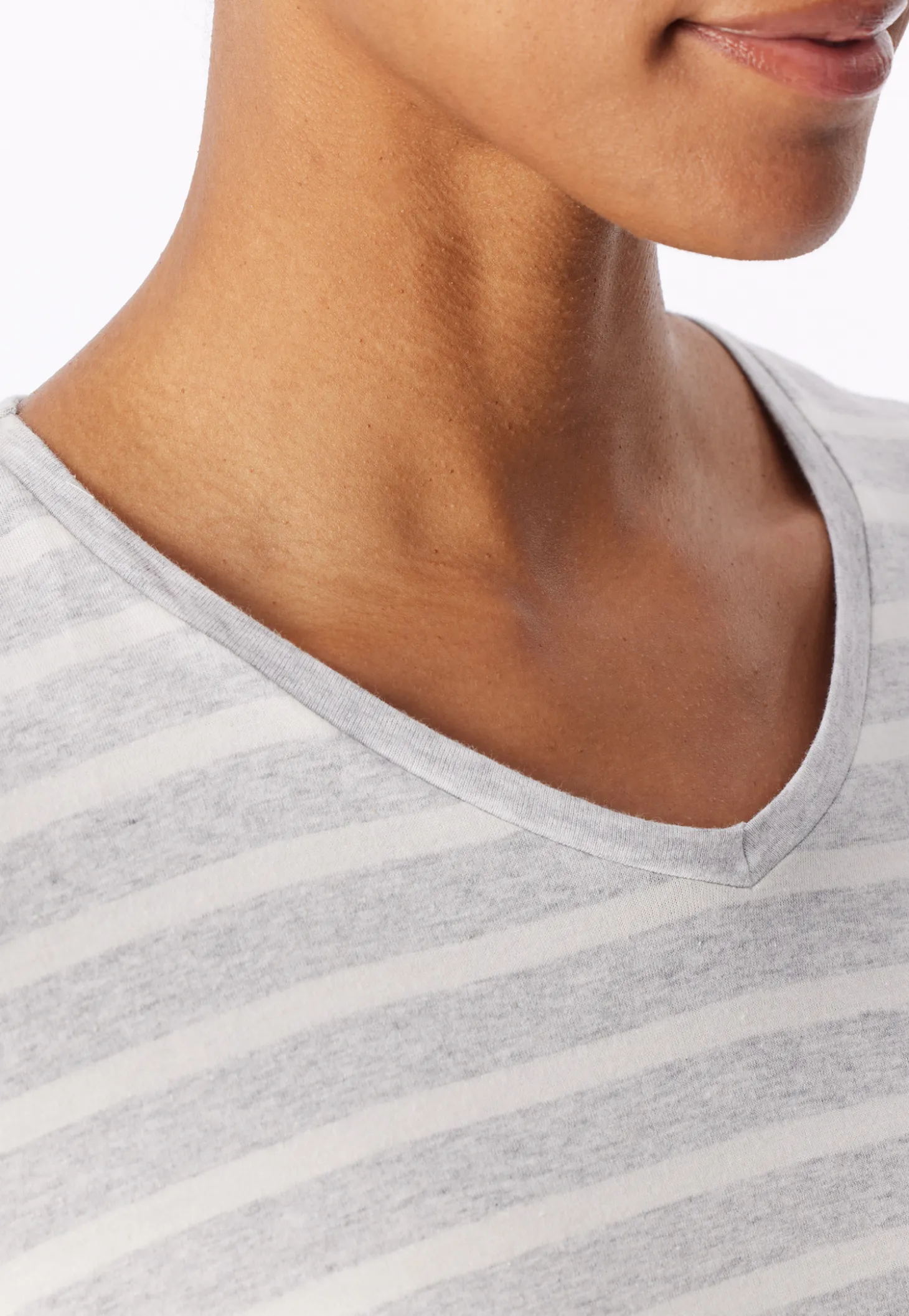 Nachthemd langarm Streifen silbergrau meliert - Casual Essentials
