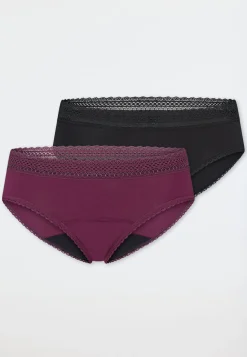 Periodenslips 2er-Pack Spitze schwarz/pflaume - Secret Care