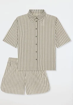 Pyjama kurz Webware Streifen oliv - Selected Premium