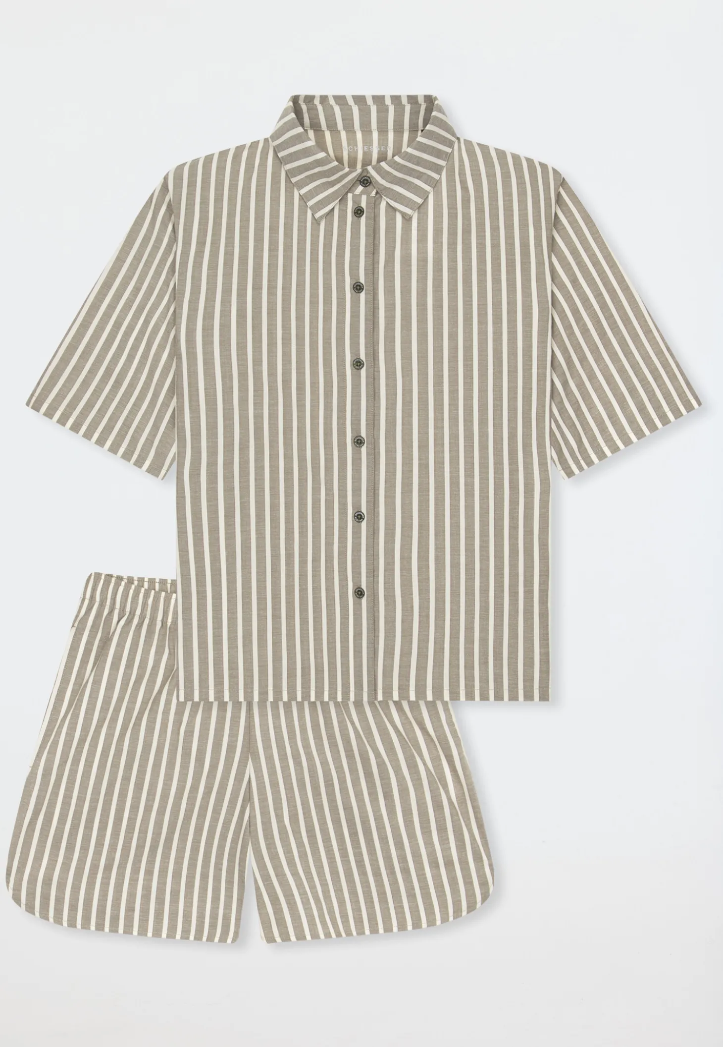Pyjama kurz Webware Streifen oliv - Selected Premium