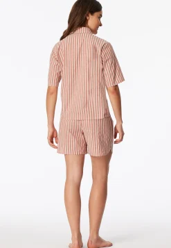Pyjama kurz Webware Streifen terracotta - Selected Premium