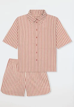 Pyjama kurz Webware Streifen terracotta - Selected Premium