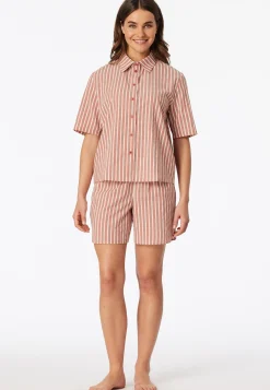 Pyjama kurz Webware Streifen terracotta - Selected Premium
