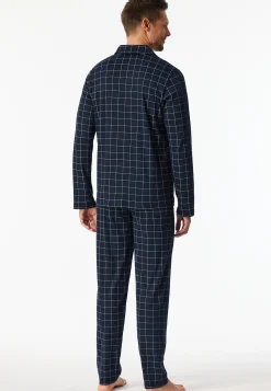 Pyjama lang Interlock nachtblau kariert - Fine Interlock