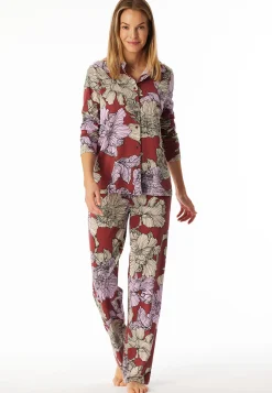 Pyjama lang Jersey Aloe Vera Blumen dunkelrot - Selected Premium