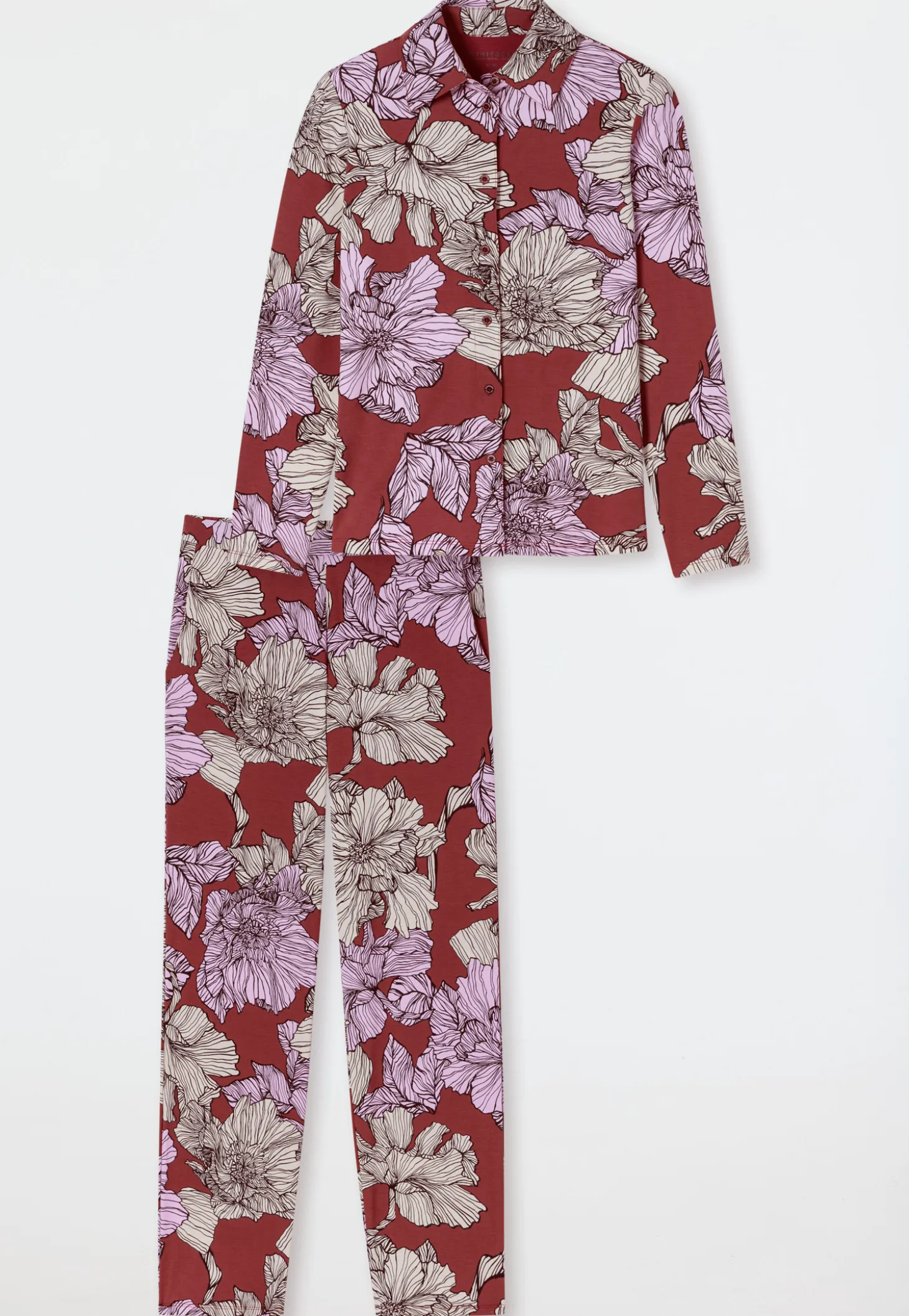 Pyjama lang Jersey Aloe Vera Blumen dunkelrot - Selected Premium