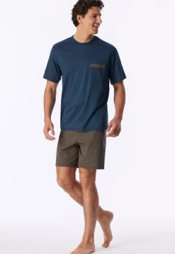 Schlafanzug kurz deep blue gemustert - Comfort Nightwear