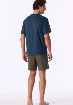 Schlafanzug kurz deep blue gemustert - Comfort Nightwear