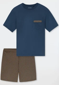 Schlafanzug kurz deep blue gemustert - Comfort Nightwear