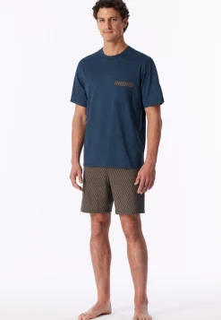 Schlafanzug kurz deep blue gemustert - Comfort Nightwear