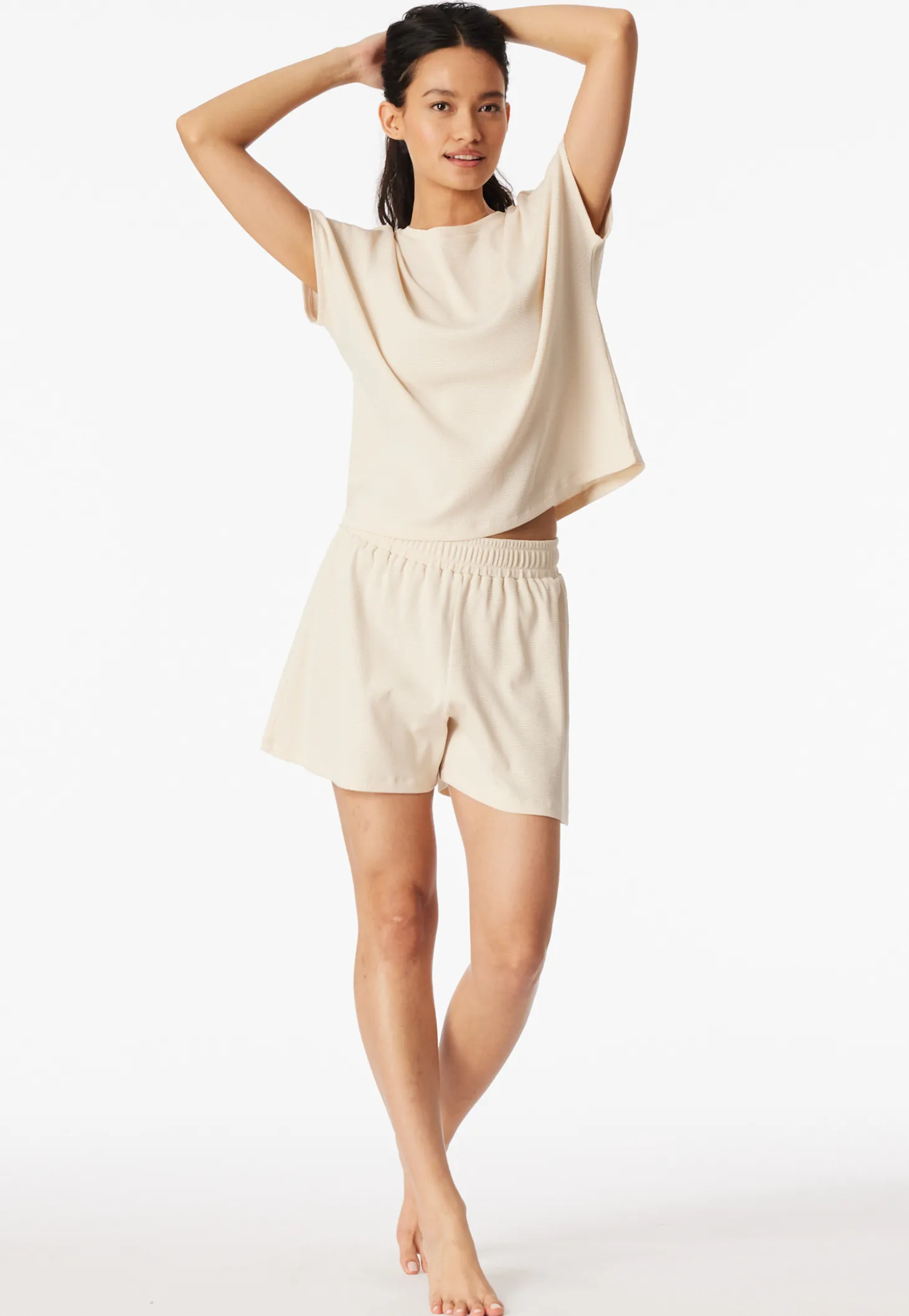 Schlafanzug kurz Feinripp Jacquard pearl - Casual Feel