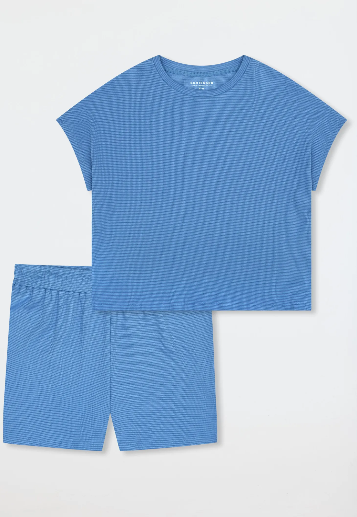 Schlafanzug kurz Feinripp Jacquard aqua - Casual Feel