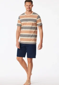 Schlafanzug kurz geringelt braun - Casual Nightwear