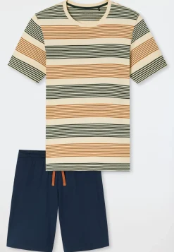 Schlafanzug kurz geringelt braun - Casual Nightwear